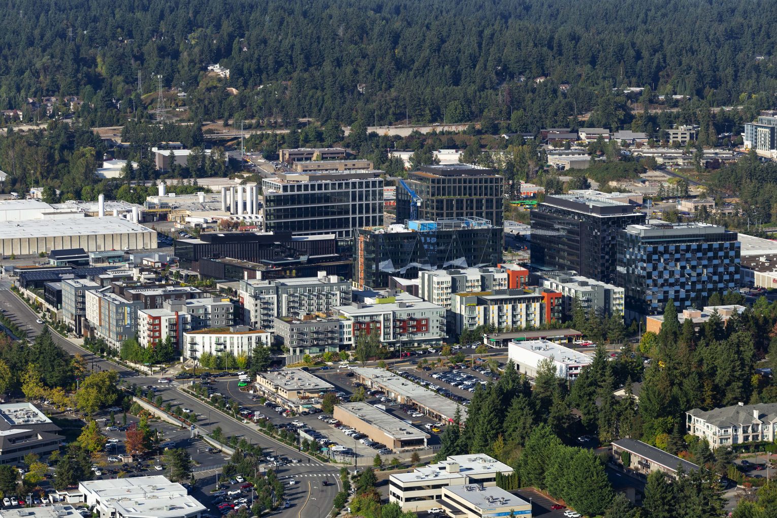 Aerial view of The Spring District development, Bellevue, 2023